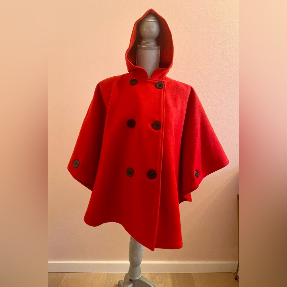 RARE Vintage Schott NYC 740N Red Wool Hooded Peacoat Cape Poncho NWOT